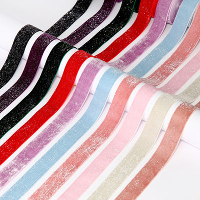 Kalite  Shinny Glitter Silver Gold Velvet Ribbon 10mm-38mm Luxury Velvet Ribbon Fabrika