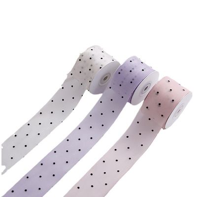 Kalite  25mm-50mm Organza Ribbon With Dot Pattern Printed Polyester Organza Ribbon OEM Eco Friendly Fabrika
