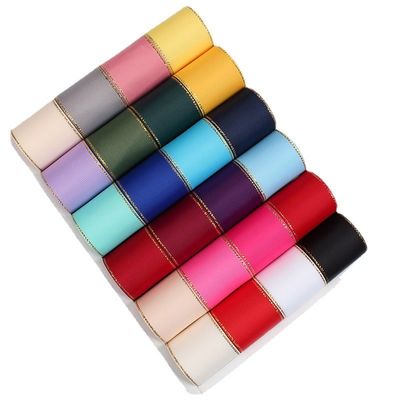 2.5cm Polyester Altın Kenarlı Çift Yüzlü Tomurcuklu Kurdele Noel Ağacı ve Çanta Tutmacaları için