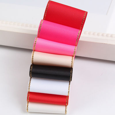 2.5cm Polyester Altın Kenarlı Çift Yüzlü Tomurcuklu Kurdele Noel Ağacı ve Çanta Tutmacaları için