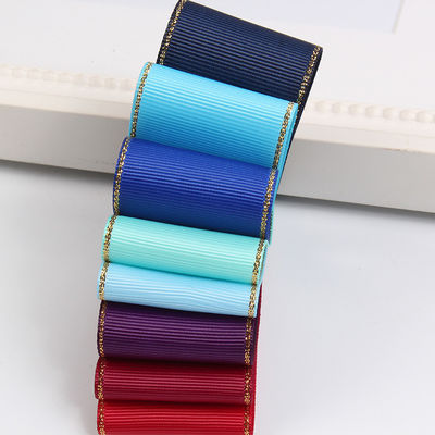 2.5cm Polyester Altın Kenarlı Çift Yüzlü Tomurcuklu Kurdele Noel Ağacı ve Çanta Tutmacaları için