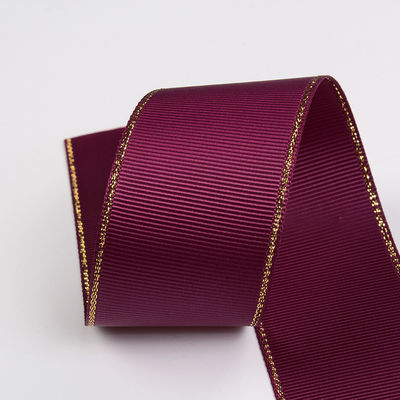 2.5cm Polyester Altın Kenarlı Çift Yüzlü Tomurcuklu Kurdele Noel Ağacı ve Çanta Tutmacaları için