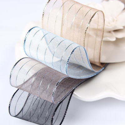 10mm-25mm Altın Çizgi Çizgili Poliester Organza Kurdele hediye ambalajı ve kutular için