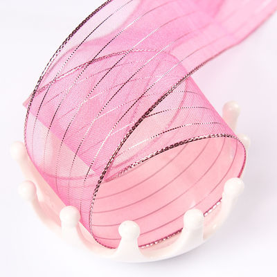 10mm-25mm Altın Çizgi Çizgili Poliester Organza Kurdele hediye ambalajı ve kutular için