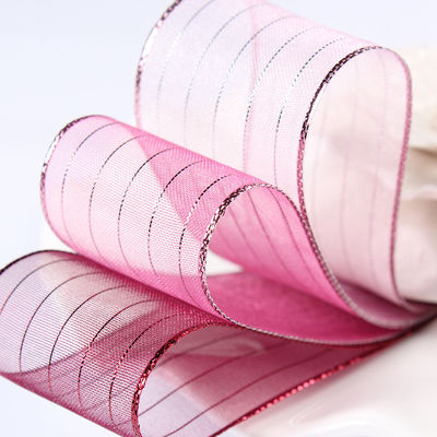 10mm-25mm Altın Çizgi Çizgili Poliester Organza Kurdele hediye ambalajı ve kutular için