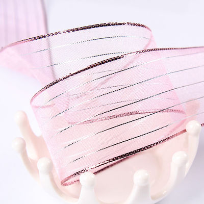 10mm-25mm Altın Çizgi Çizgili Poliester Organza Kurdele hediye ambalajı ve kutular için