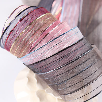 10mm-25mm Altın Çizgi Çizgili Poliester Organza Kurdele hediye ambalajı ve kutular için