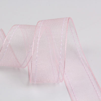 Çiçek hediye ambalajı için 25mm 38mm dikişli kenarlı poliester organza kurdele