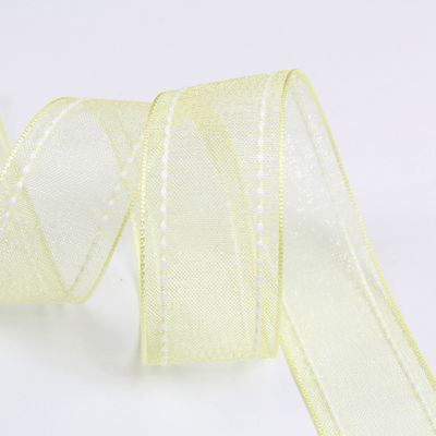 Çiçek hediye ambalajı için 25mm 38mm dikişli kenarlı poliester organza kurdele
