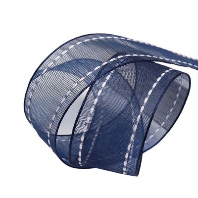 Çiçek hediye ambalajı için 25mm 38mm dikişli kenarlı poliester organza kurdele