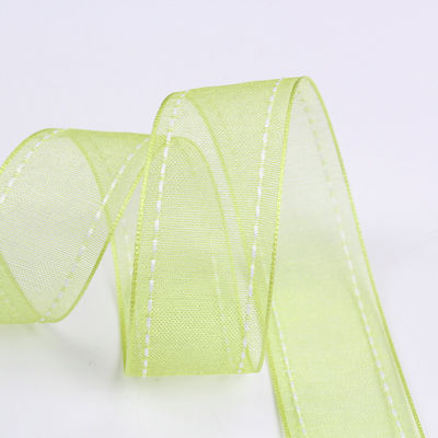 Çiçek hediye ambalajı için 25mm 38mm dikişli kenarlı poliester organza kurdele