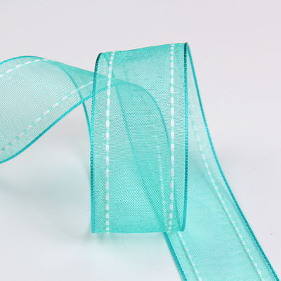 Çiçek hediye ambalajı için 25mm 38mm dikişli kenarlı poliester organza kurdele