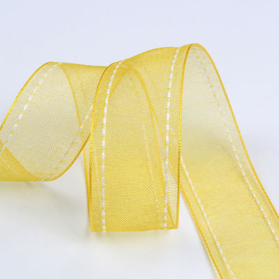 Çiçek hediye ambalajı için 25mm 38mm dikişli kenarlı poliester organza kurdele