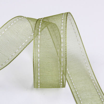 Çiçek hediye ambalajı için 25mm 38mm dikişli kenarlı poliester organza kurdele