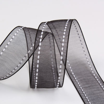 Çiçek hediye ambalajı için 25mm 38mm dikişli kenarlı poliester organza kurdele