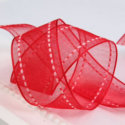 Çiçek hediye ambalajı için 25mm 38mm dikişli kenarlı poliester organza kurdele