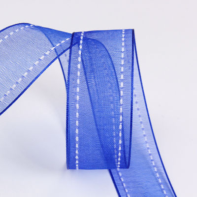Çiçek hediye ambalajı için 25mm 38mm dikişli kenarlı poliester organza kurdele