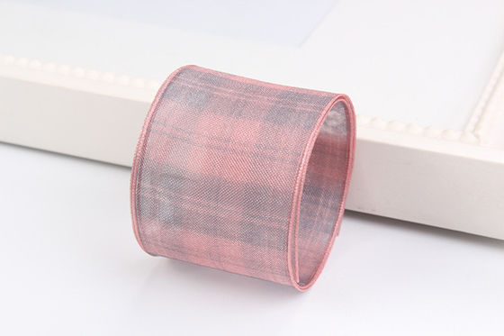 Çiçek çikolata hediye paketleme için 6mm-38mm plaid polyester organza kurdele
