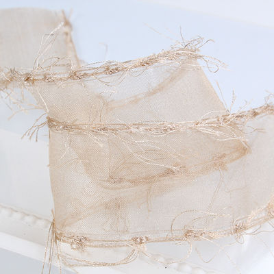 Çiçek çikolata hediye ambalajı ve giyim dekorasyonu için 25mm-50mm Tassel Edge Polyester Organza şerit