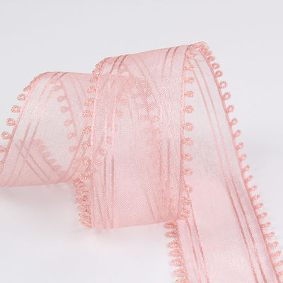 16mm-38mm Organza Kurdeleleri Çift Daireli Kenar Kırmızı Keskin Kurdele