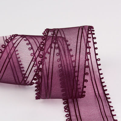 16mm-38mm Organza Kurdeleleri Çift Daireli Kenar Kırmızı Keskin Kurdele