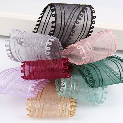 16mm-38mm Organza Kurdeleleri Çift Daireli Kenar Kırmızı Keskin Kurdele