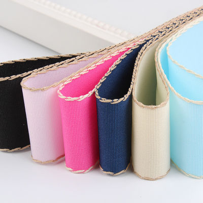 10mm-38mm dikişli poliester Grosgrain Ribbon ISO9001 Katı Şablon