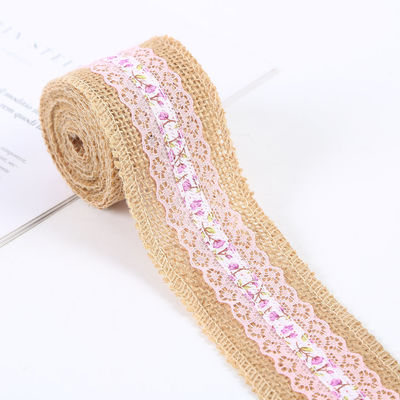 6.5cm Jute Burlap Ribbon Plain Satin Dokuma Kenarları 10 Yard Eco Friendly
