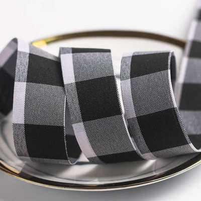 Siyah ve Beyaz Çerezli Kablolu Kurdele 7mm-40mm Polyester Kurdele Rulo