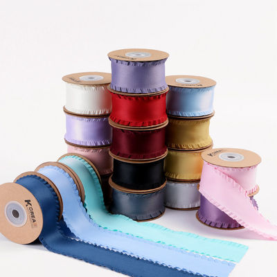 kırışık kenarlı poliester saten kurdele 25mm-38mm çift yüzlü saten kurdele