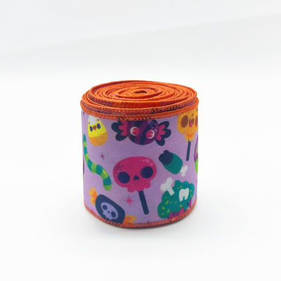 Tatlı çizgi film Cadılar Bayramı Kablolu Kurdele 63mm Festivallı Cadılar Bayramı Büyük Tahıl Kurdele
