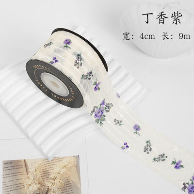 Çiçek Baskılı Kişiselleştirilmiş Organza Kurdele 4cm Flora Fildişi Organza Kurdele