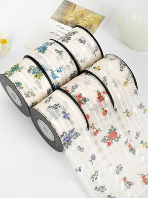 Çiçek Baskılı Kişiselleştirilmiş Organza Kurdele 4cm Flora Fildişi Organza Kurdele