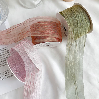Poliester 38mm Organza Kurdele Ekolojik Dostununun Sarı Pembe Organza Kurdele