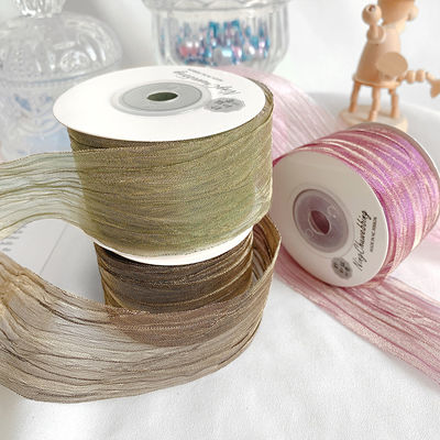 Poliester 38mm Organza Kurdele Ekolojik Dostununun Sarı Pembe Organza Kurdele
