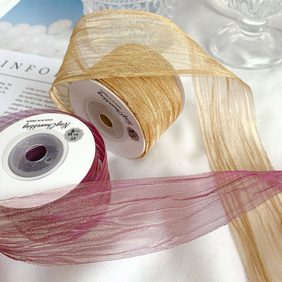 Poliester 38mm Organza Kurdele Ekolojik Dostununun Sarı Pembe Organza Kurdele