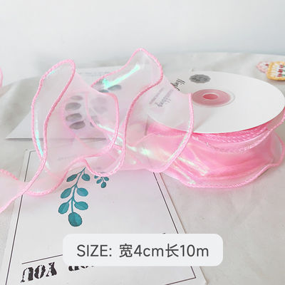 40mm Polyester Organza Şerit Satin Kenarlı Parlak Pembe Organza Şerit