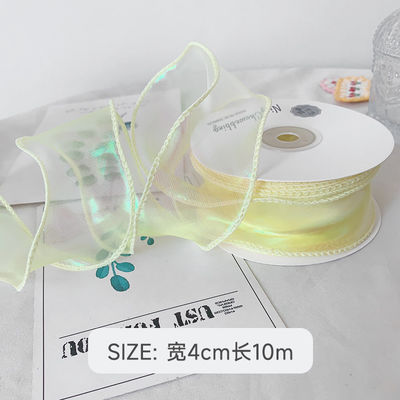 40mm Polyester Organza Şerit Satin Kenarlı Parlak Pembe Organza Şerit