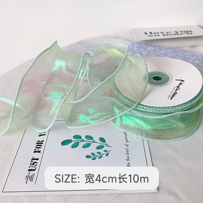 40mm Polyester Organza Şerit Satin Kenarlı Parlak Pembe Organza Şerit