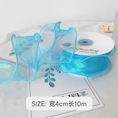 40mm Polyester Organza Şerit Satin Kenarlı Parlak Pembe Organza Şerit