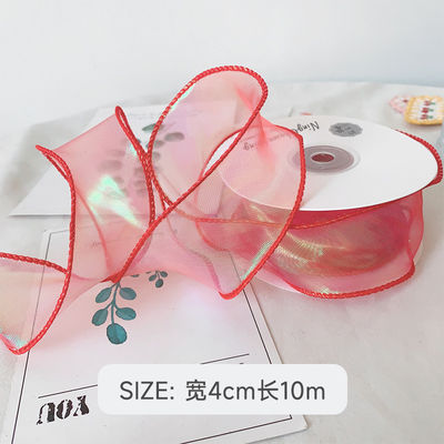 40mm Polyester Organza Şerit Satin Kenarlı Parlak Pembe Organza Şerit