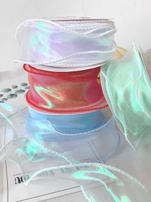 40mm Polyester Organza Şerit Satin Kenarlı Parlak Pembe Organza Şerit