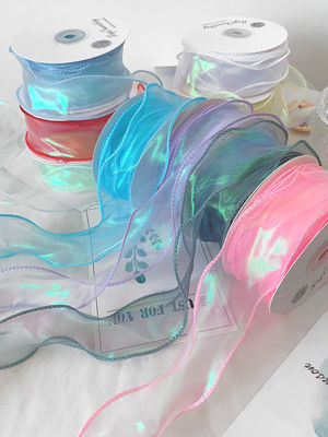40mm Polyester Organza Şerit Satin Kenarlı Parlak Pembe Organza Şerit