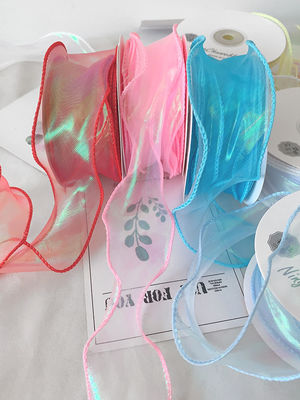 40mm Polyester Organza Şerit Satin Kenarlı Parlak Pembe Organza Şerit