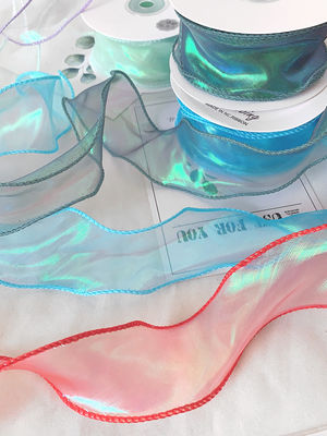 40mm Polyester Organza Şerit Satin Kenarlı Parlak Pembe Organza Şerit