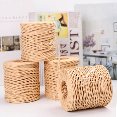 Beige Renkli Dönmüş Raffia Kablosu 150m Uzunluklu El Yapımı Kahverengi Kağıt İpi