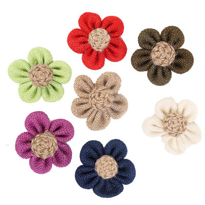 8cm Burlap Ribbon Çiçekleri Diy Orange Black Jute Rope Flower