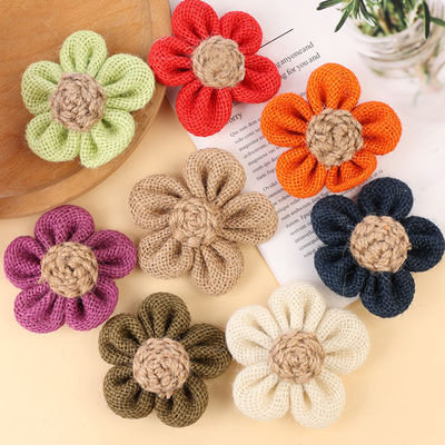 8cm Burlap Ribbon Çiçekleri Diy Orange Black Jute Rope Flower