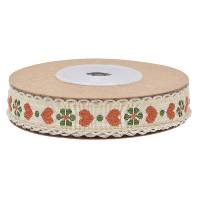 Jacquard 12mm Çiçekli Kablolu Kurdele ISO14001 Vintage Çiçekli Kurdele