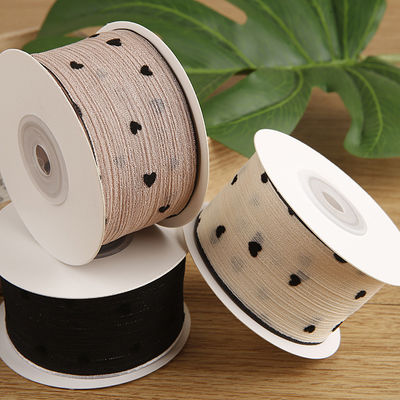 3 renkli Çizgili Şerit 40mm Kalp Baskılı Poliester Şerit OEM Eko Dost